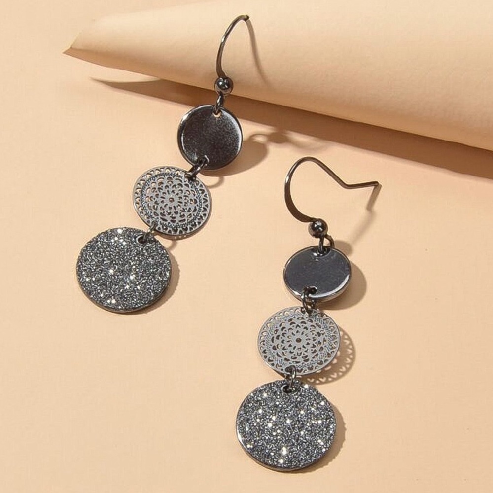 Gunmetal Mixed Texture Drop Earrings